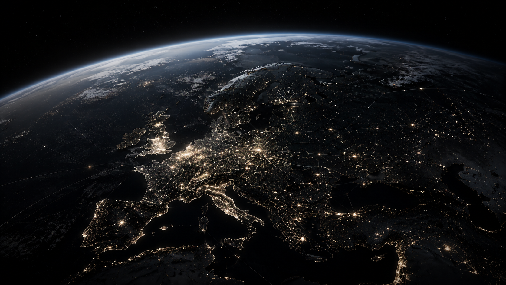 Europe glowing network infrastructure visualization